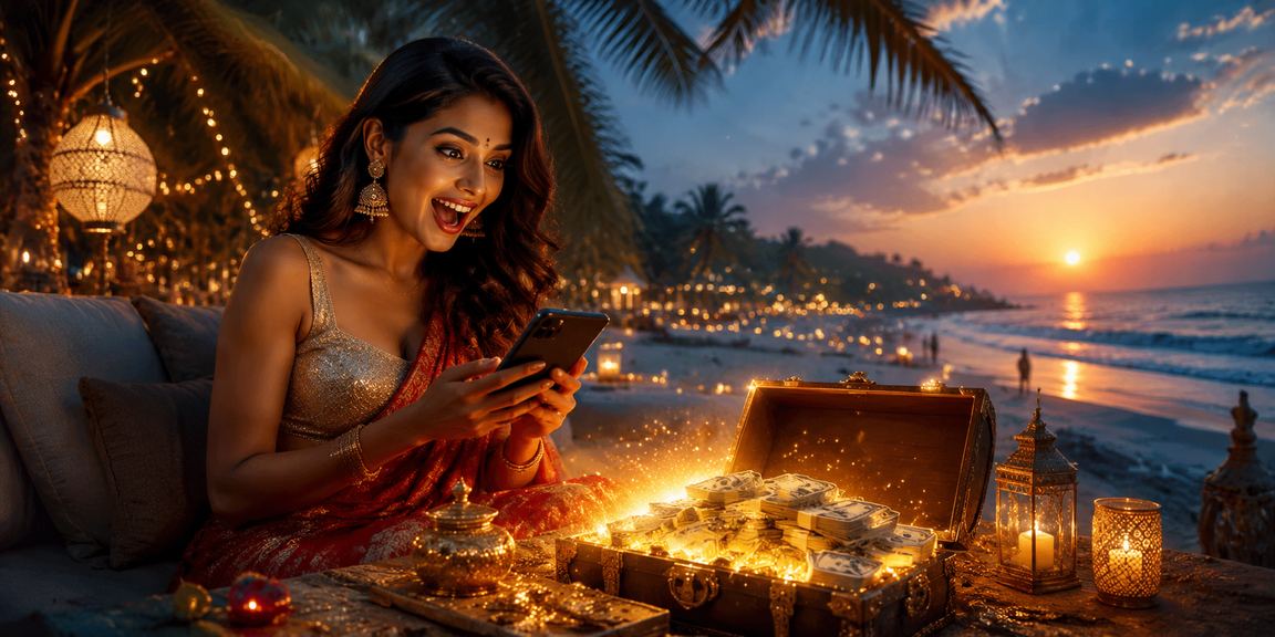 Mobile casino user enjoying games at Goa beach