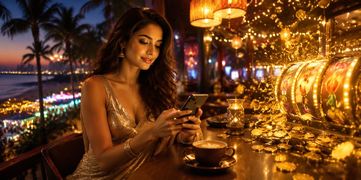 Mobile lottery gaming on the beach in Goa with scenic sea background